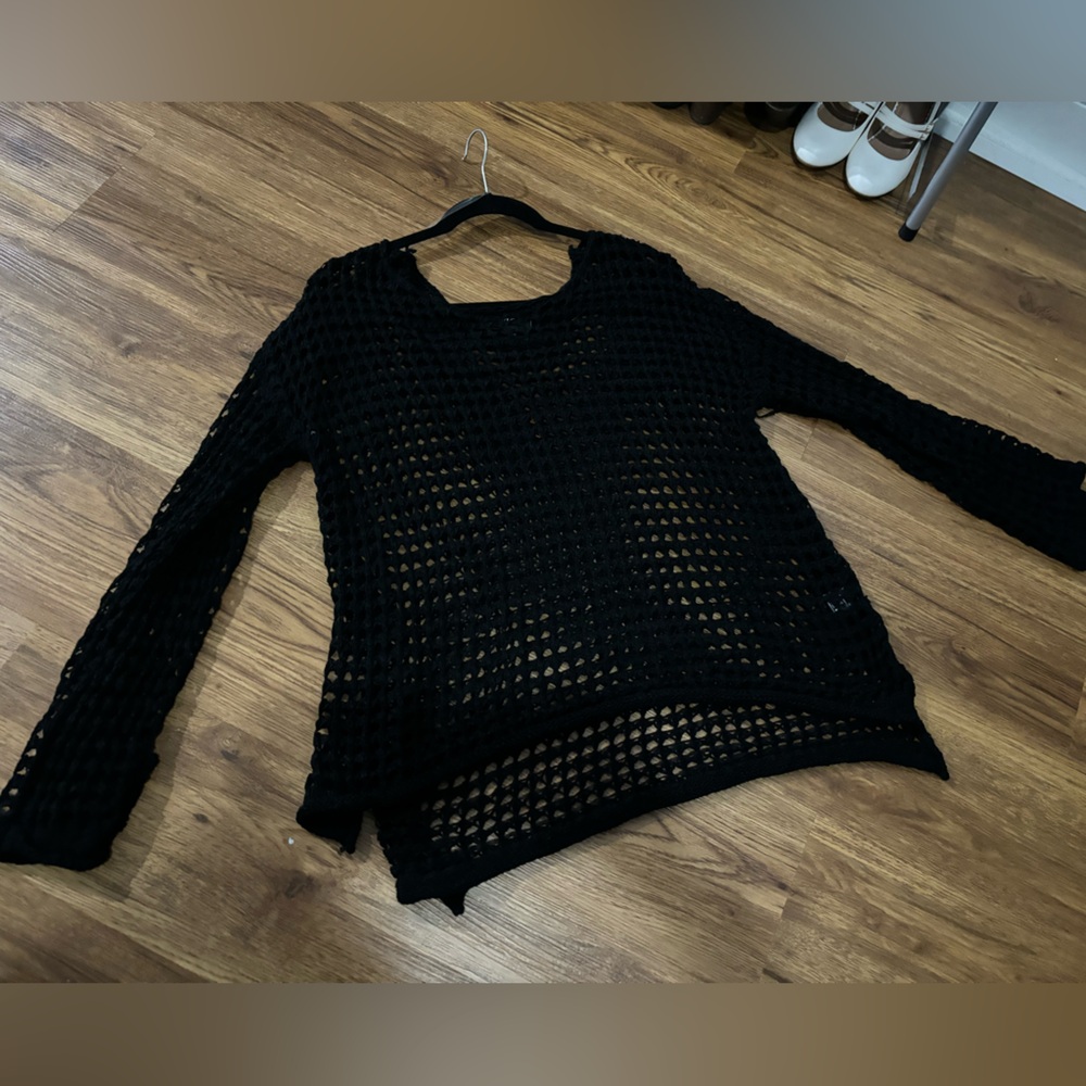 Vici Black Crochet Knit Swim Coverup